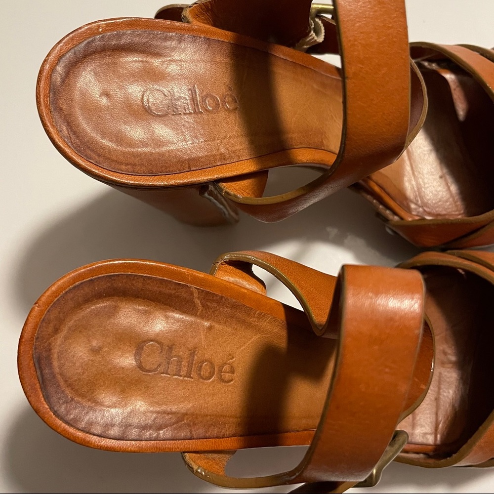 Chloe Clog Cognac Brown Platform Chunky Heels - Picture 14 of 17